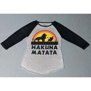 Disney Lion King 3/4 Sleeve Burnout Top "Hakuna Matata" Women Size M Gray Black